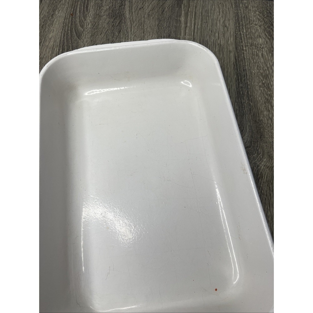 VTG Le Creuset France Orange Casserole Lasagna Pan Enameled Bail Handles Large - Picture 9 of 16